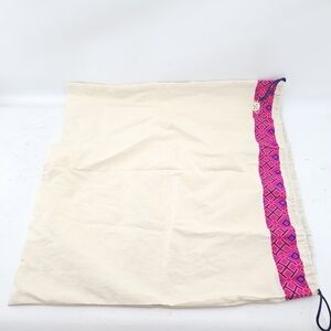 Tory Burch Cream Canvas Dust Bag with Pink Geometric Trim